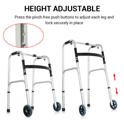 Folding Walker Medical Walking Aid Frame Height Adjustable Lightweight Outdoor