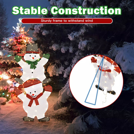 1.4M Christmas Lighted Double Snowman Decor Xmas Home Outdoor Yard Garden Sign