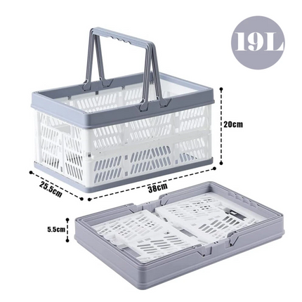 19L Portable Collapsible Shopping Cart Basket Crates Plastic Picnic Camping