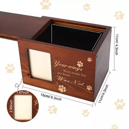 Wooden Pet Memorial Urn For Ashes With Photo Frame Dog Memory Box