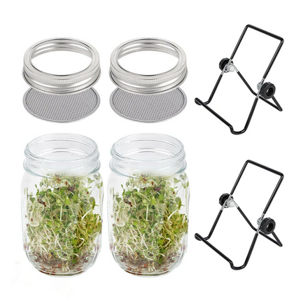 2Set Seed Sprouter Germination Cover Kit Sprouting Mason Jars with Lids & Stands