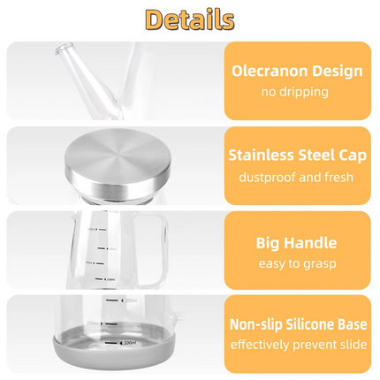 2pcs Dispenser Vinegar Bottle Cooking Pot Pourer Olive Oil Kitchen Lead-Free with Lid