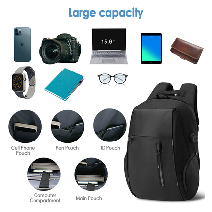 Anti-theft Laptop Backpack USB Charging Waterproof Travel Shoulder School Bags Black