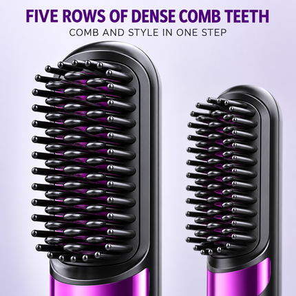 Cordless Hair Straightener Brush Purple Ionic Ceramic 4 Heat USB Rechargeable