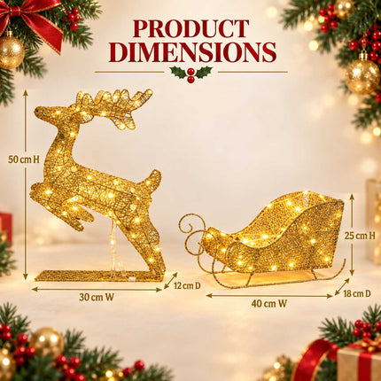 Light Up Christmas Reindeer Sleigh Solar Plug In LED Indoor Outdoor Decoration
