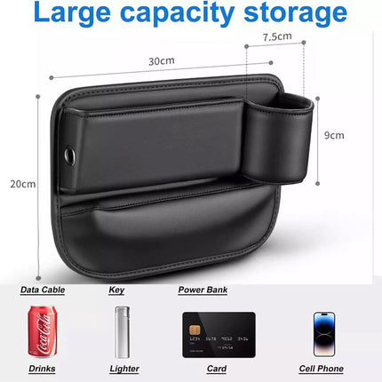 2Pcs Universal Car Seat Gap Filler Organizer Leather Storage Box & Cup Holder