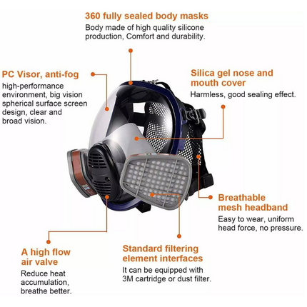 15 IN 1 Gas Mask Full Face Respirator Paint Spray Chemical Facepiece Safety 6800