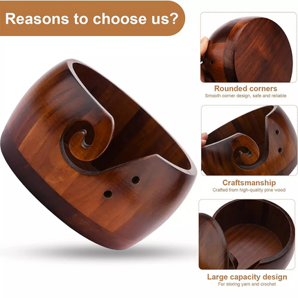 Wooden Yarn Bowl Hand Made Wool Storage For Knitting Crochet Yarn Holder