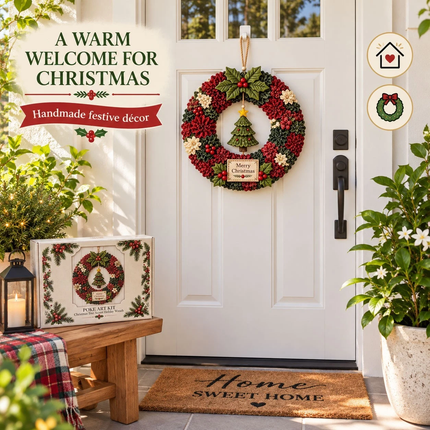 Christmas Wreath Making Kit 30cm DIY Tree Fabric Poke Art Front Door Decor