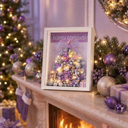 LOZ Purple Christmas Tree LED Wooden Frame Mini Bricks Building Toy Gift 584pcs