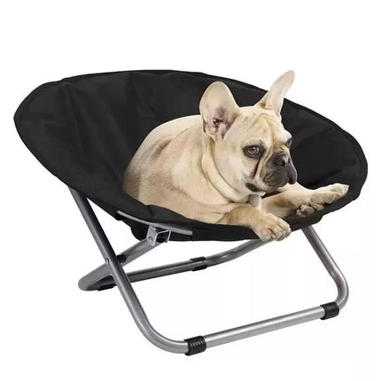Folding Pet Bed Chair Portable Round Dog Bed Cat Bed Cushion for Pets Indoor Use (Black)
