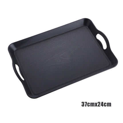 Black Acrylic Serving Tray Canteen Cafe Fast Food TV Dinner Kitchen Breakfast Carry Handle 42x29cm