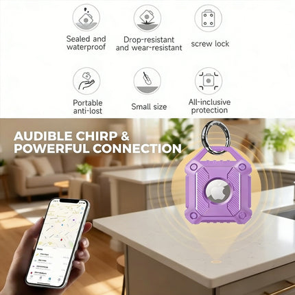 Purple Apple AirTag Protective Case Waterproof TPU Cover Air Tag Tracker Loop Holder