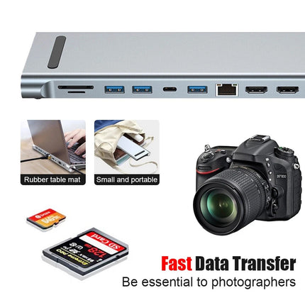 12 in 1 Laptop Docking Station Type-C Dual HDMI Adapter USB-C Triple Display