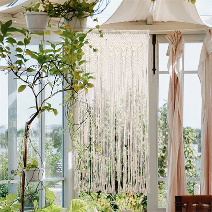 Macrame Beaded Curtain Door Curtains Boho Wedding Backdrop Decor Beige 90x180cm