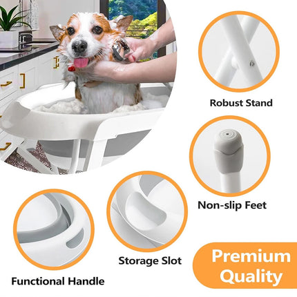 Foldable Pet Bath Tub with Adjustable Stand Portable Grooming Station Non-slip