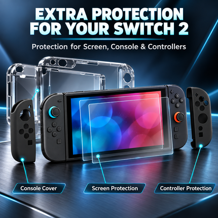 For Nintendo Switch 2 Carry Case Hard Shell Screen Protector Accessory Set Black