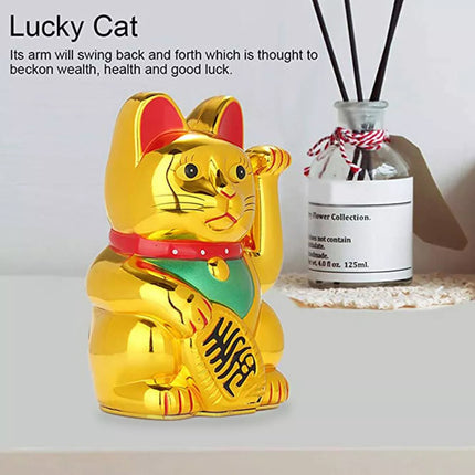 Chinese Lucky Fortune Money Waving Gold Maneki-Neko Cat Figure Feng Shui Decor 13.8*12.8*20.5cm