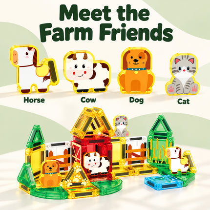 35 Pcs Magnetic Building Tiles Farm Animal Set Storage Tin Christmas Gift Toy