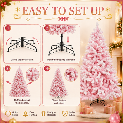 150cm Pink Christmas Tree Snow Flocked Warm White LED Light Xmas Decor