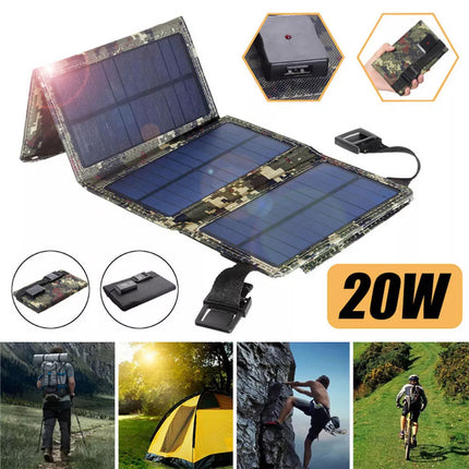 Folding Solar Panel Folding Power Bank USB Outdoor Camping Hiking Phone Charger Camouflage