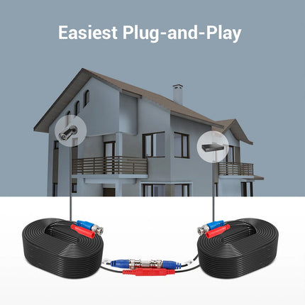 Black 4PCS 100ft 30m Security Camera Video Power Cable BNC CCTV Extension Cord