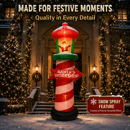 9FT Inflatable Santa's Workshop Lighthouse Snow Spray Christmas Blow Up Outdoor Decor