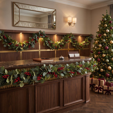 180cm Christmas Eucalyptus & Berry Garland with Pine Needles Festive Greenery Decor