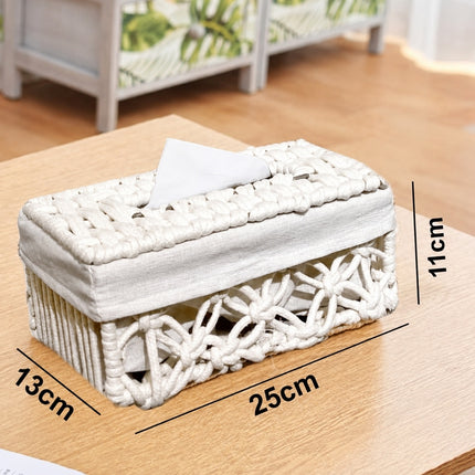 Tissue Box Woven Cotton Rope Paper Cube Organizer Container Case Holder White