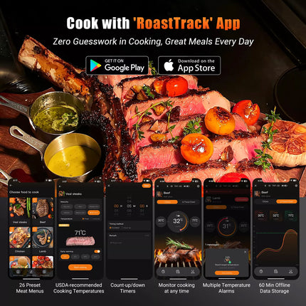 Bluetooth Wireless Meat Thermometer Temp Gauge BBQ Grill Rechageable IP67 Food