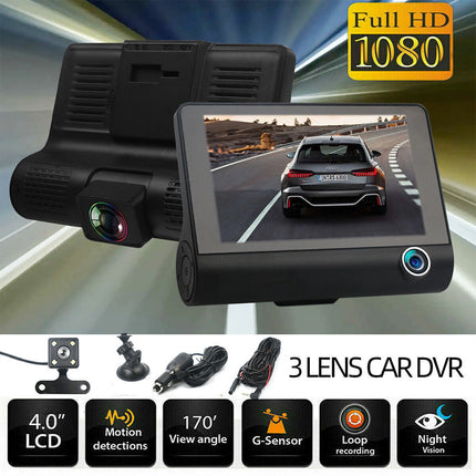 1080P Car DVR 4" 3 Lens Dash Cam Front and Rear Video Recorder Camera G-sensor