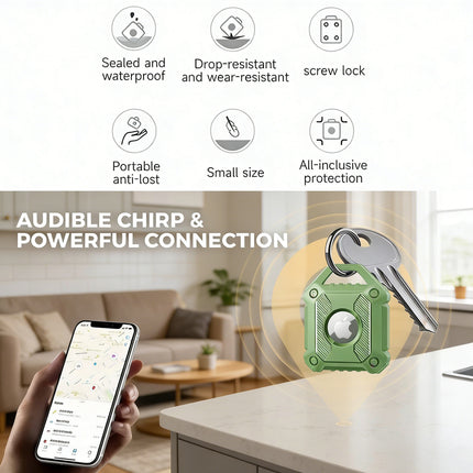 Green Apple AirTag Protective Case Waterproof TPU Cover Air Tag Tracker Loop Holder