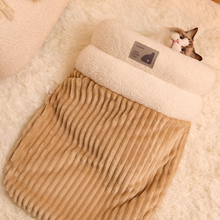 Indoor Cats Cat Winter Sleeping Bag, Soft Plush, Best Pet Sleeping Bags Brown L