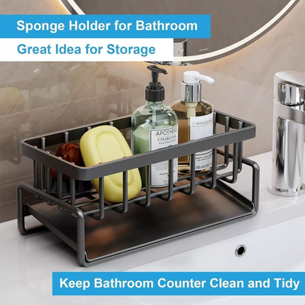 Kitchen Sink Rack Organizer Kitchen Sink Sponge Holder with Self-draining Tray