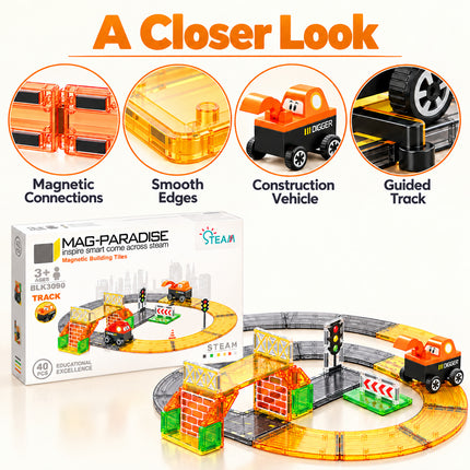 40 Pcs Magnetic Construction Track Tiles Building Set Vehicle Christmas Gift Toy