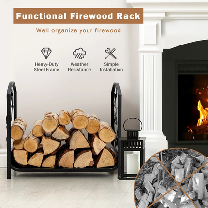 48CM Firewood Rack Leaf Patterns Decorative Firewood Storage Holder Indoor