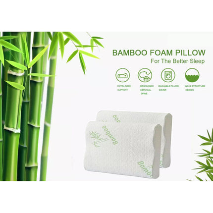 2x Pack Luxury Bamboo Memory Foam Fabric Fibre Cover Contour Pillow 50X30cm
