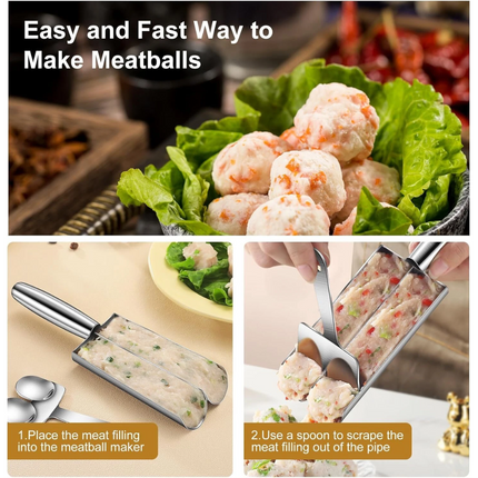 Kitchen Triple Meatball Maker, 304 Stainless Steel Meat Baller Maker Mold Spoon