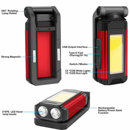 2pcs Rechargeable LED Work Light Portable Inspection Lamp Magnetic Folding COB Torch