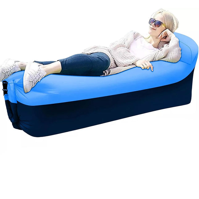 Lazy Outdoor Inflatable Sofa Air Bed Lounger Sofa Sack Hangout Camping Beach Bag Blue + Black