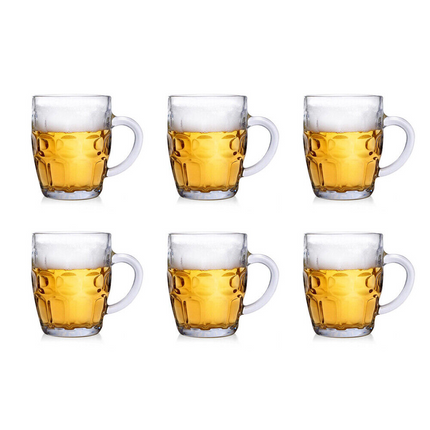 6x Dimple Beer Mug Thick Glass Handle Drinking Party Beverage Wine Cup 560ml