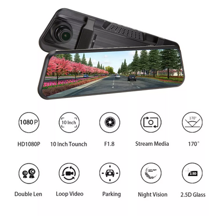 10" 1080P Mirror Car Dash Camera Front and Rear Night Vision Reverse Parking Kit