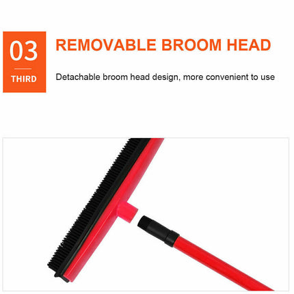 Rubber Broom For Dog Cat Pet Hair Car Windows Handle Sweeper Squeegee Floor Red