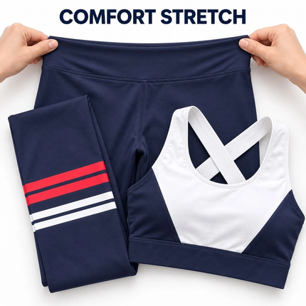 Womens 2 Piece Gym Set Sports Bra High Waist Yoga Leggings Navy Workout Outfit