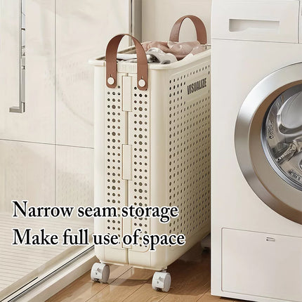 Foldable Laundry Basket Washing Clothes Storage with Wheels Dirty Clothes Hamper M