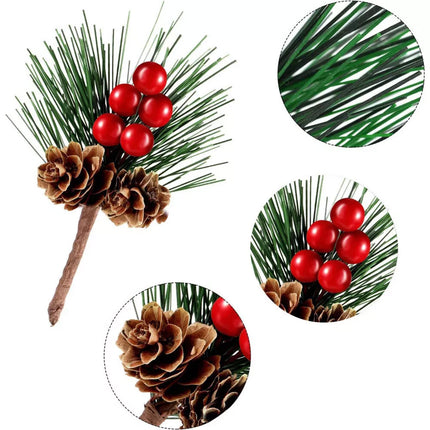 40Pc Artificial Christmas Berry Pine Branch Cone Holly Flower Pick XMAS Decor