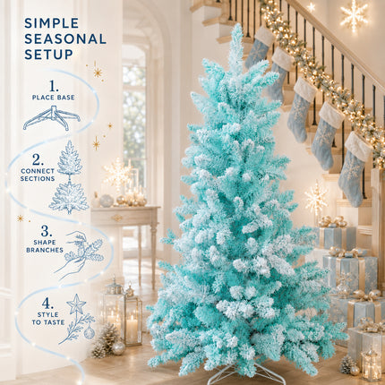 150cm Ice Blue Artificial Christmas Tree 160 LEDs Lighted Spruce Indoor Modern Decor PET