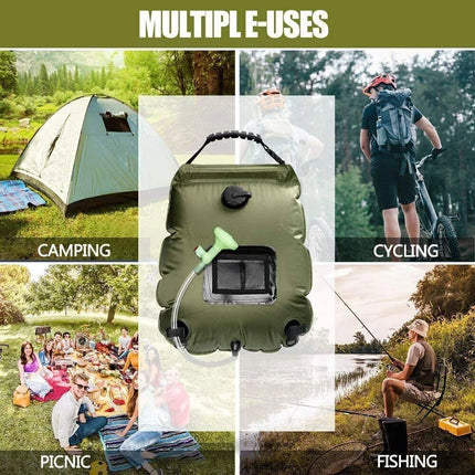Solar Shower Bag 20L Portable Water Bag Outdoor Camping Solar Heated 5 Gallon (Green)