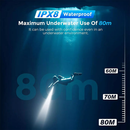 Scuba Diving Flashlight Rechargeable Dive Light Underwater Torch IPX8 Waterproof