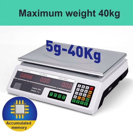 Electronic Digital Kitchen Scale Commercial Shop 40KG 1g Food Weight Scales LCD White